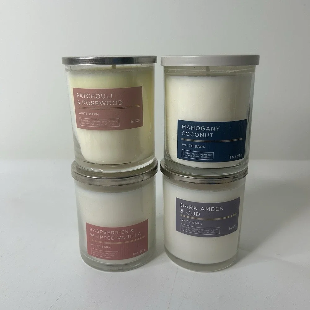Bath & Body Works Candles Lot Of 4 Single Wick Vanilla Coconut Rosewood Amber